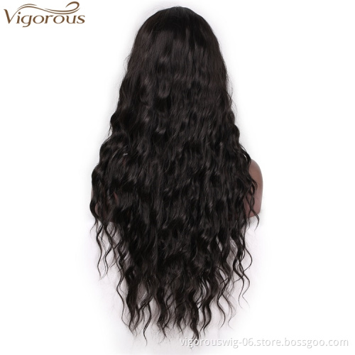 Vigorous Deep Curly Wavy Free Parting Wigs High Temperature Synthetic Hair Wig for Black Women 1B Natural Black Color